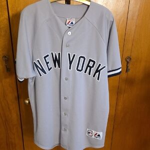 Majestic Light Gray New York Button-Up Jersey